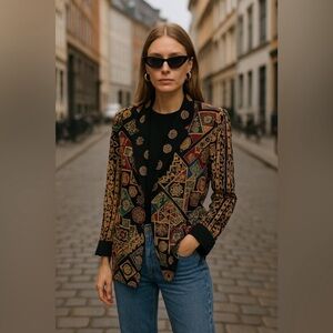 Carole Little Geometric Pattern Blazer - Black and Brown